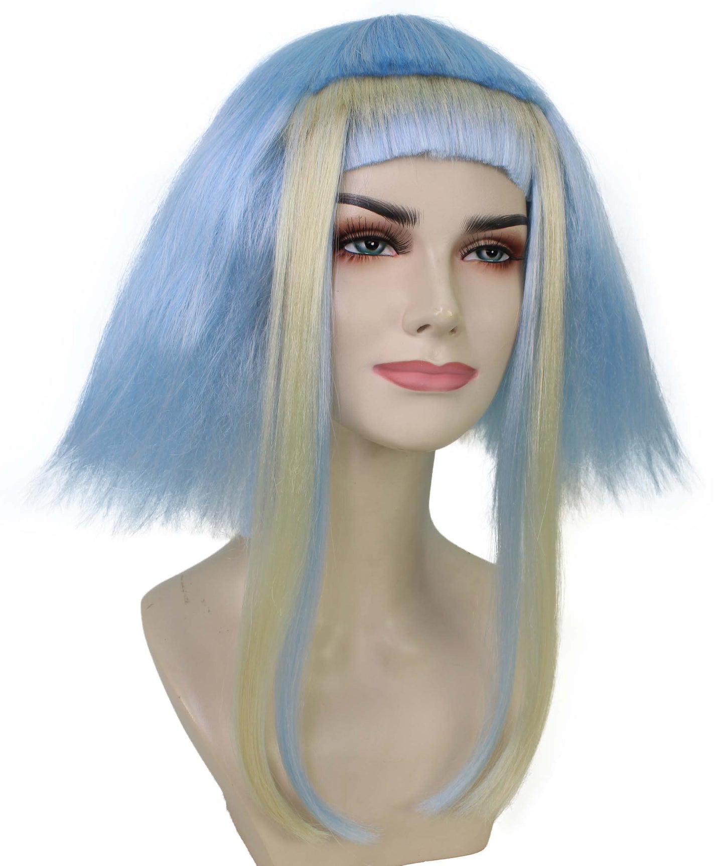 Women’s Light Blue Bob-styled Highlighter Haired Portraits Wig, Non-flammable Synthetic Fiber Wig | HPO