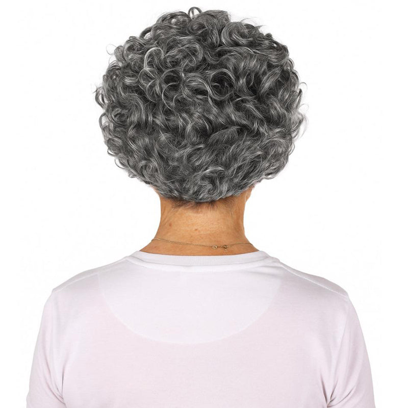 HPO Women's Short Grey Curly Wig | Flame-retardant Synthetic Fiber | Standard  Wig Cap