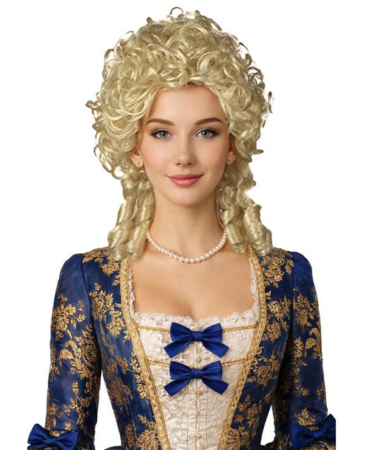 Womens Colonial Lady Wig | Blonde Curly Historical Wigs | Premium Breathable Capless Cap