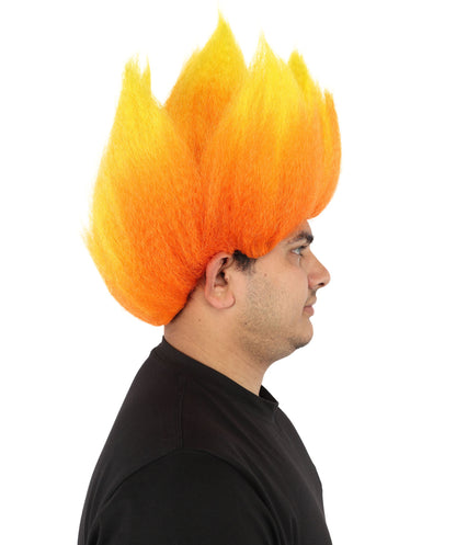 HPO Men's Red and Orange Flame Wig | Upright Spiky Gradient Texture Flame-retardant Synthetic Fiber | Halloween Themed Party Basketball Fan Gear