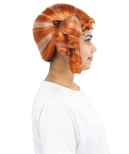HPO Women's Golden White Mixed Curly Pigtail Wig | Messy Ringlet Twin Tails with Attached Fabric Ribbons, Synthetic Fiber & Breathable Cap | Halloween, Movie Character Roleplay, Costume Party & Theater