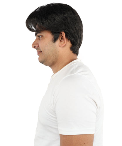 HPO Adult Men's Short Layered Synthetic Fiber Wig | Black Natural Style Hairpiece | Lightweight Heat-Resistant Cosplay & Daily Wear Cap