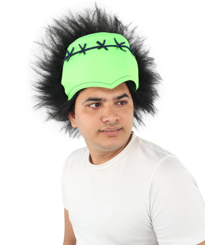 Monster Wig | Green Forehead and Spiky Black Hair for Adult | Ideal for Halloween & Cosplay