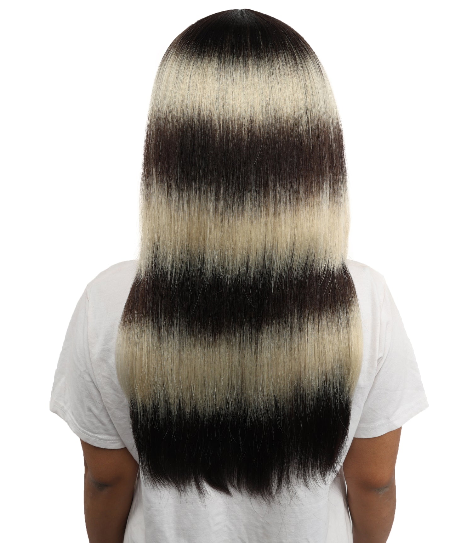 HPO Layered Straight Ombre Wig - Dark Brown and Dark Blonde Hair with Bangs - Stylish Gradient Hairpiece for Cosplay, Parties, Events & Halloween