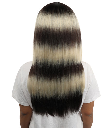 HPO Layered Straight Ombre Wig - Dark Brown and Dark Blonde Hair with Bangs - Stylish Gradient Hairpiece for Cosplay, Parties, Events & Halloween