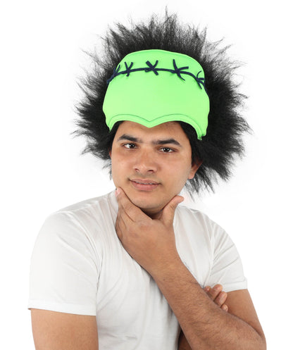 Monster Wig | Green Forehead and Spiky Black Hair for Adult | Ideal for Halloween & Cosplay
