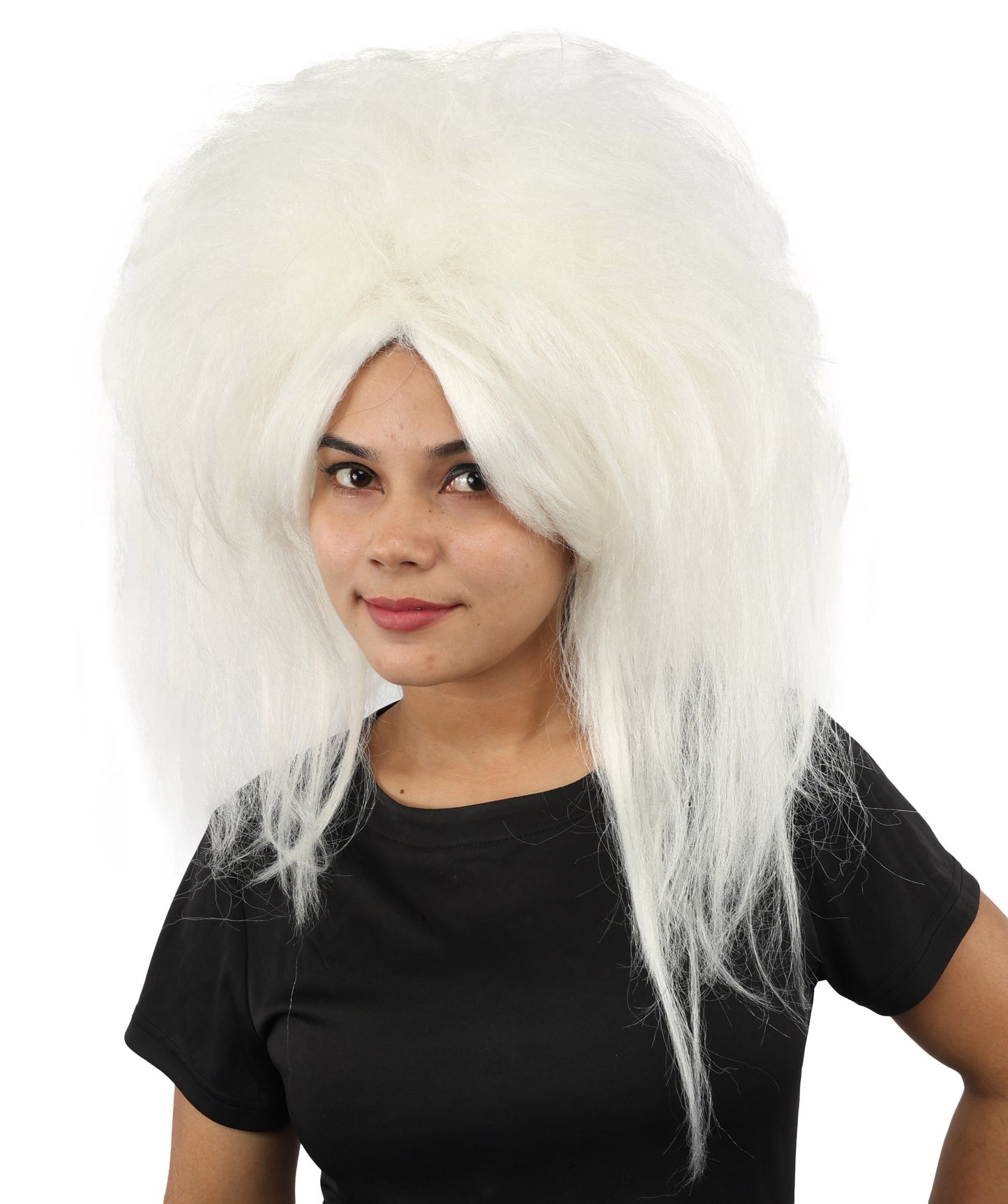 HPO Women's Wild Frizzy Wig | Pure white, created of flame-retardant synthetic fiber, massive teased volume, capless base | Drag, Halloween, theatrical performance, costume events