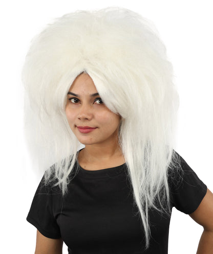 HPO Women's Wild Frizzy Wig | Pure white, created of flame-retardant synthetic fiber, massive teased volume, capless base | Drag, Halloween, theatrical performance, costume events