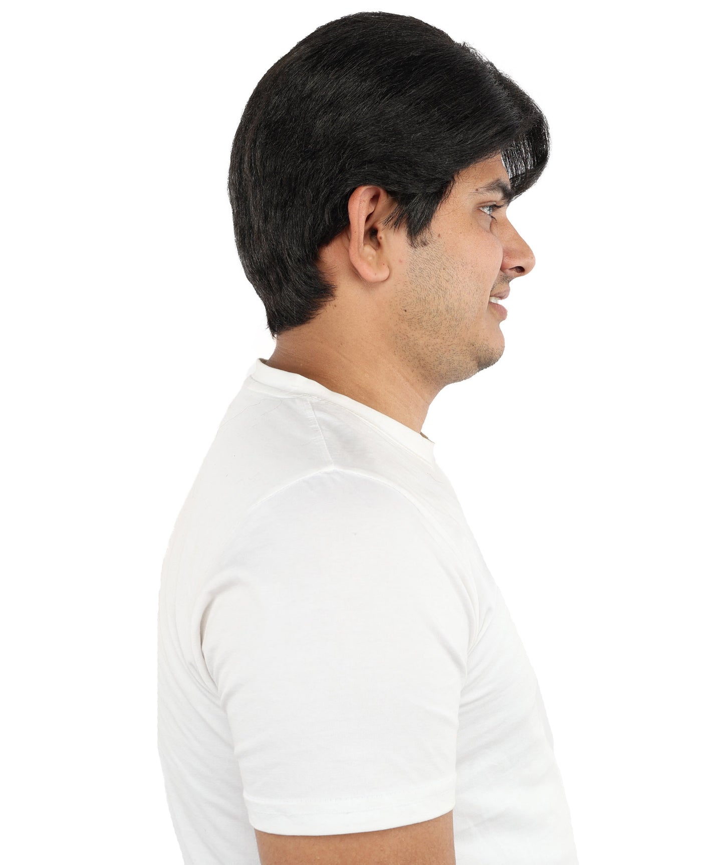 HPO Adult Men's Short Layered Synthetic Fiber Wig | Black Natural Style Hairpiece | Lightweight Heat-Resistant Cosplay & Daily Wear Cap