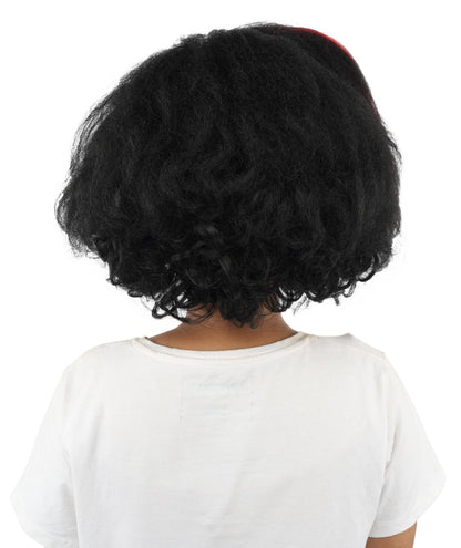 Adult Women’s Long Curly Black & Red Retro Wig | Flame-Retardant Costume Wig with Breathable Cap | Ideal for Halloween, Cosplay & Themed Events