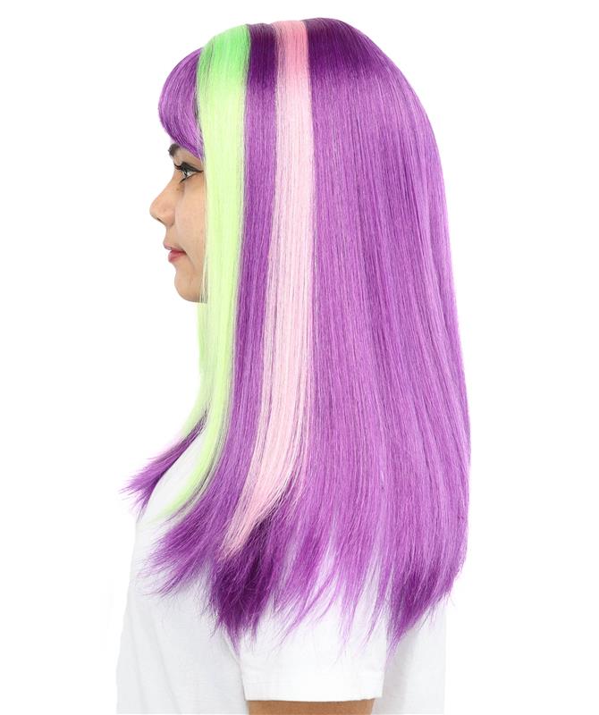 HPO Women’s 20” Multicolor Mid-Layers Wig with Bangs | Bold Wig for Dress-Up, Cosplay, and Parties | Capless Cap Design
