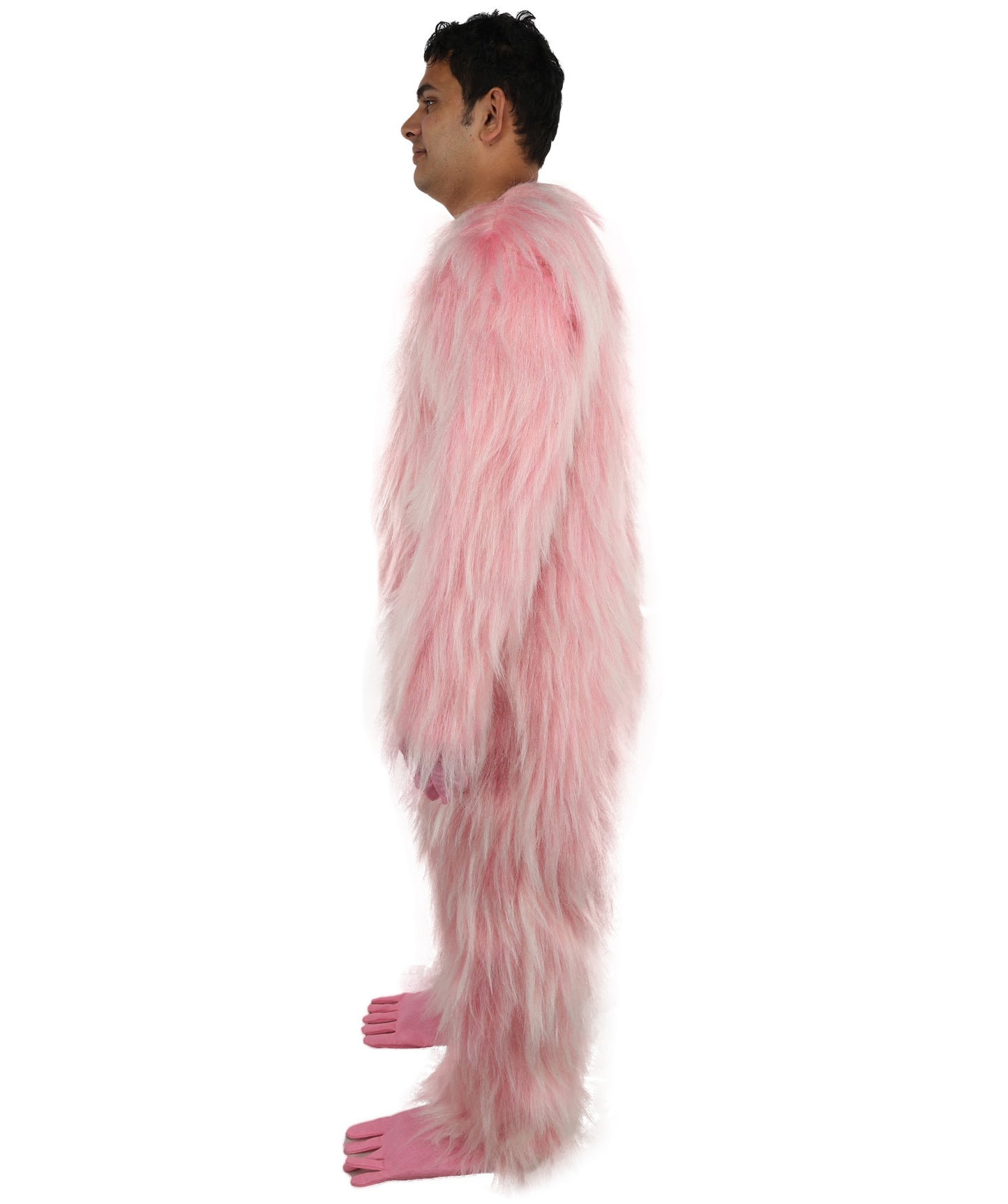 HPO Adult White & Pink Animal Fur Monster Bundle Costume & Mask Set – Full Body Suit with 13 Inch Head Mask for Adults | Funny Furry Pig-Inspired Outfit for Cosplay, Theatre & Halloween Party Events