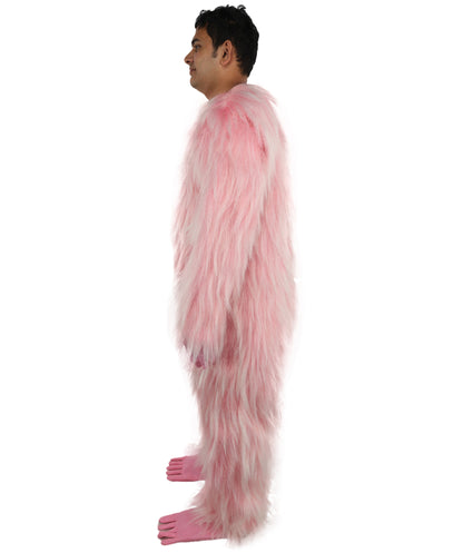 HPO Adult White & Pink Animal Fur Monster Bundle Costume & Mask Set – Full Body Suit with 13 Inch Head Mask for Adults | Funny Furry Pig-Inspired Outfit for Cosplay, Theatre & Halloween Party Events