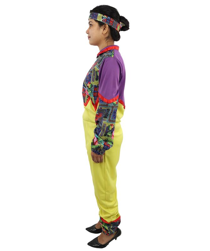 HPO Women’s 80s Tracksuit Multicolor Costume – Retro Zip Up Top & Pants with Headband | Party Outfit for Cosplay & Themed Events