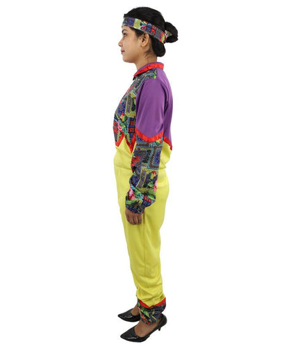 HPO Women’s 80s Tracksuit Multicolor Costume – Retro Zip Up Top & Pants with Headband | Party Outfit for Cosplay & Themed Events