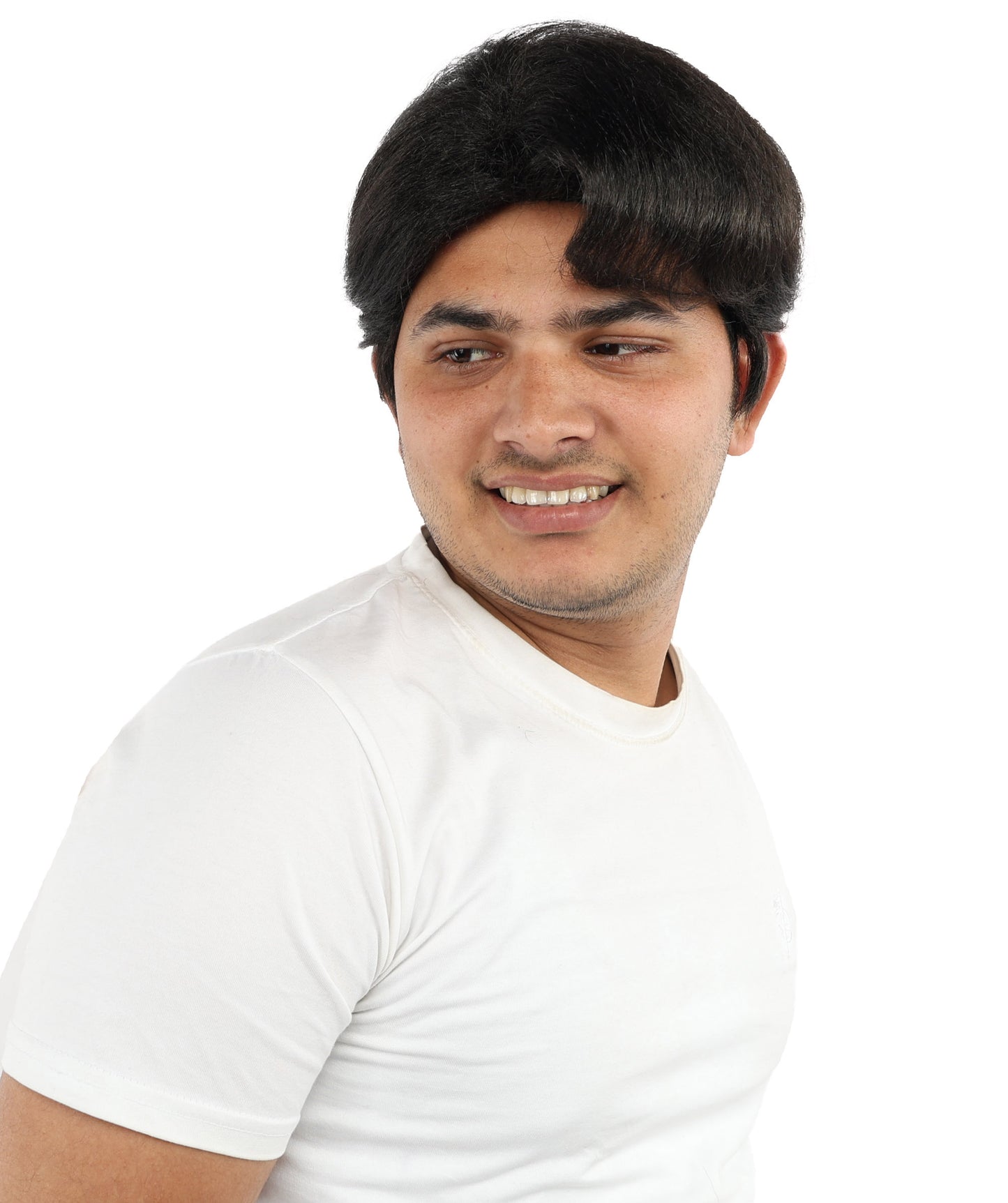 HPO Adult Men's Short Layered Synthetic Fiber Wig | Black Natural Style Hairpiece | Lightweight Heat-Resistant Cosplay & Daily Wear Cap