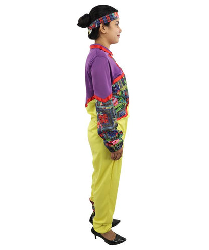 HPO Women’s 80s Tracksuit Multicolor Costume – Retro Zip Up Top & Pants with Headband | Party Outfit for Cosplay & Themed Events