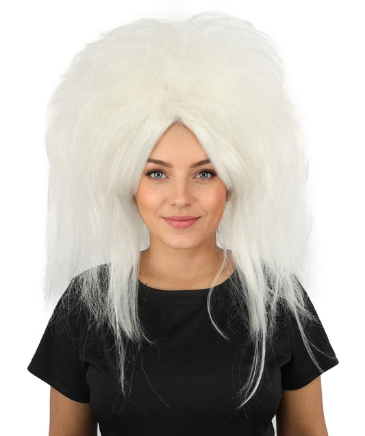 HPO Women's Wild Frizzy Wig | Pure white, created of flame-retardant synthetic fiber, massive teased volume, capless base | Drag, Halloween, theatrical performance, costume events