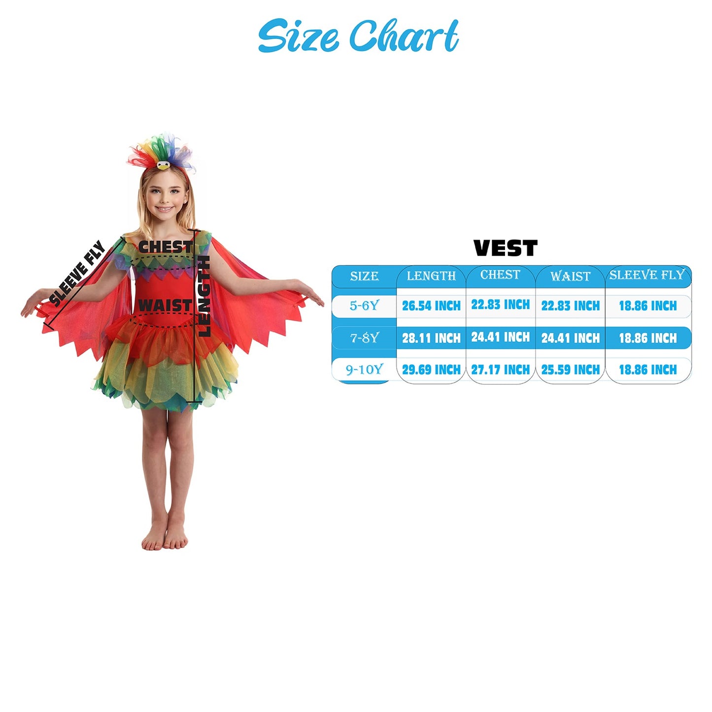 HPO Adorable Multicolor Parrot Costume for Girls| Suitable for Halloween | Flame-retardant Synthetic Fabric
