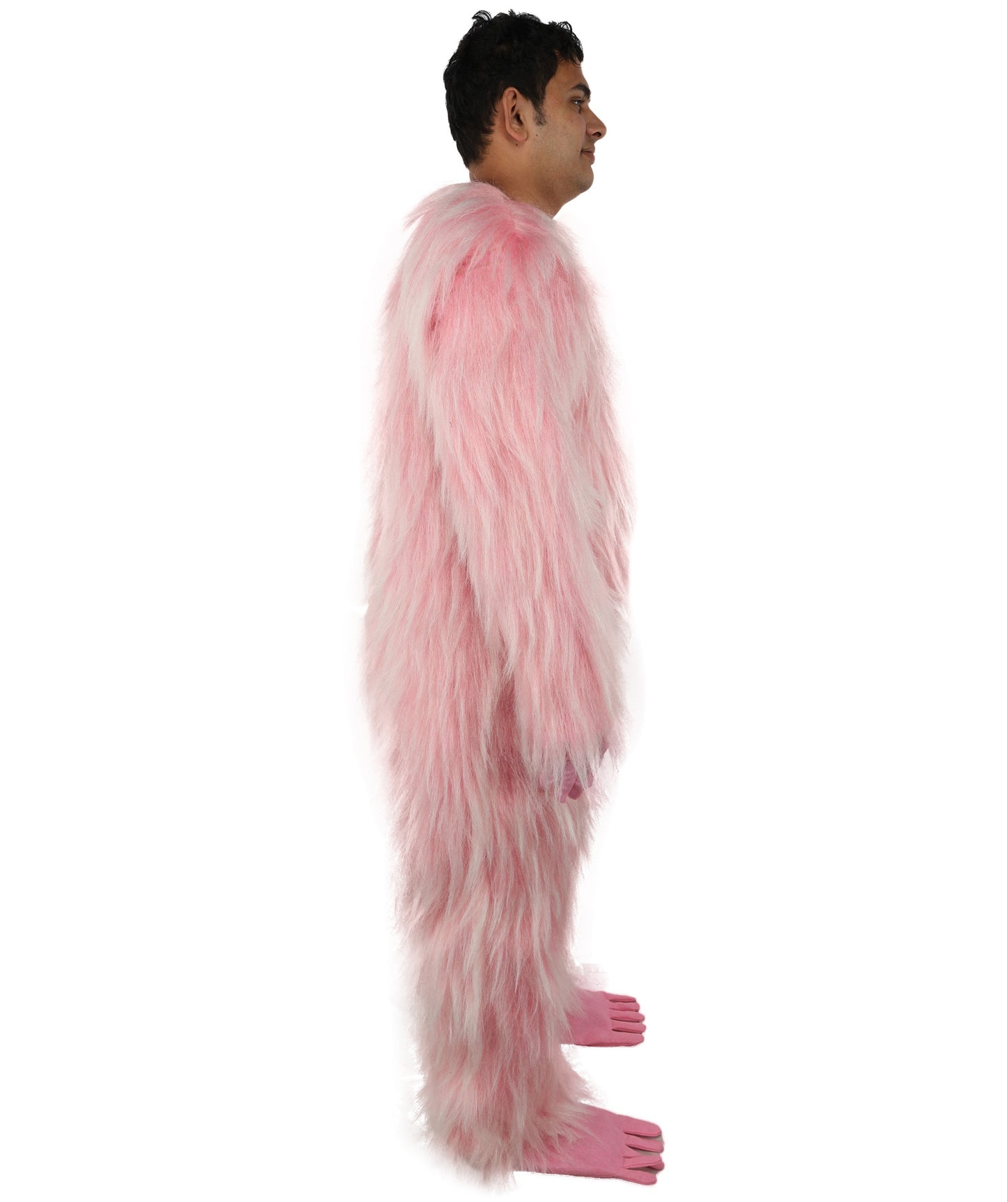 HPO Adult White & Pink Animal Fur Monster Bundle Costume & Mask Set – Full Body Suit with 13 Inch Head Mask for Adults | Funny Furry Pig-Inspired Outfit for Cosplay, Theatre & Halloween Party Events