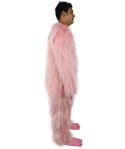 HPO Adult White & Pink Animal Fur Monster Bundle Costume & Mask Set – Full Body Suit with 13 Inch Head Mask for Adults | Funny Furry Pig-Inspired Outfit for Cosplay, Theatre & Halloween Party Events