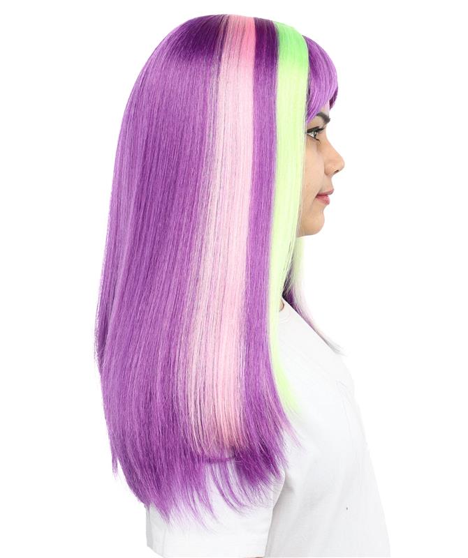 HPO Women’s 20” Multicolor Mid-Layers Wig with Bangs | Bold Wig for Dress-Up, Cosplay, and Parties | Capless Cap Design