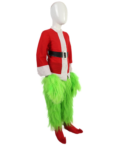 Teen Men’s Festive Furry Creature Multicolor Thief Christmas Costume Set with all accessories | Cosplay Hat and Beard | Flame-retardant Synthetic Fiber