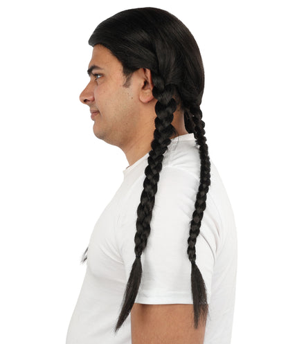 HPO Men’s Extra Long Black Braided Wig - 26” Braids with Adjustable Capless Cap | Flame-Retardant Synthetic Hair for Halloween, Rock Events, Stage & Festival Costumes