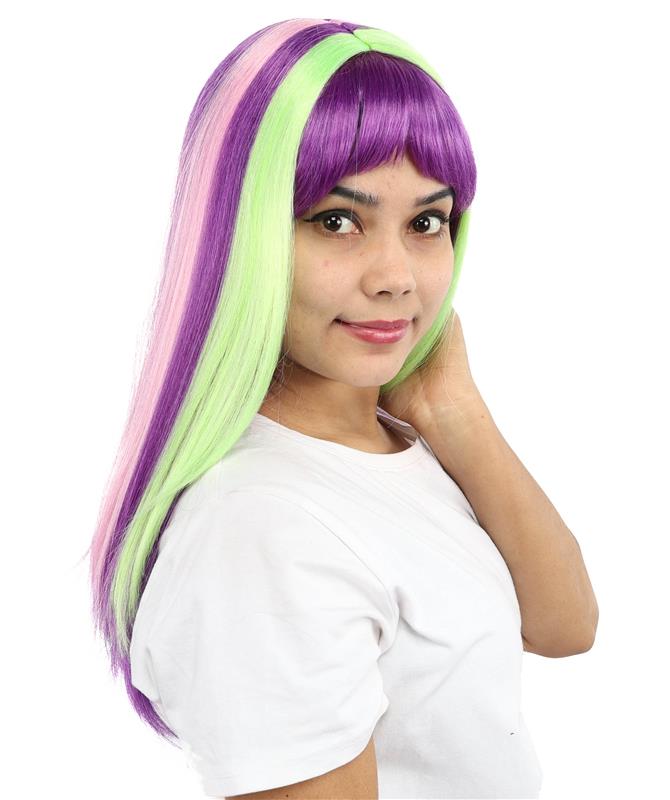 HPO Women’s 20” Multicolor Mid-Layers Wig with Bangs | Bold Wig for Dress-Up, Cosplay, and Parties | Capless Cap Design