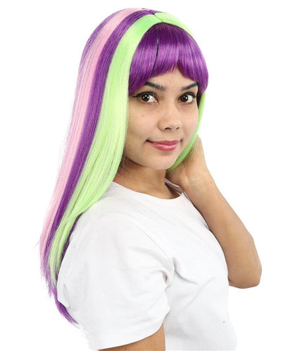 HPO Women’s 20” Multicolor Mid-Layers Wig with Bangs | Bold Wig for Dress-Up, Cosplay, and Parties | Capless Cap Design