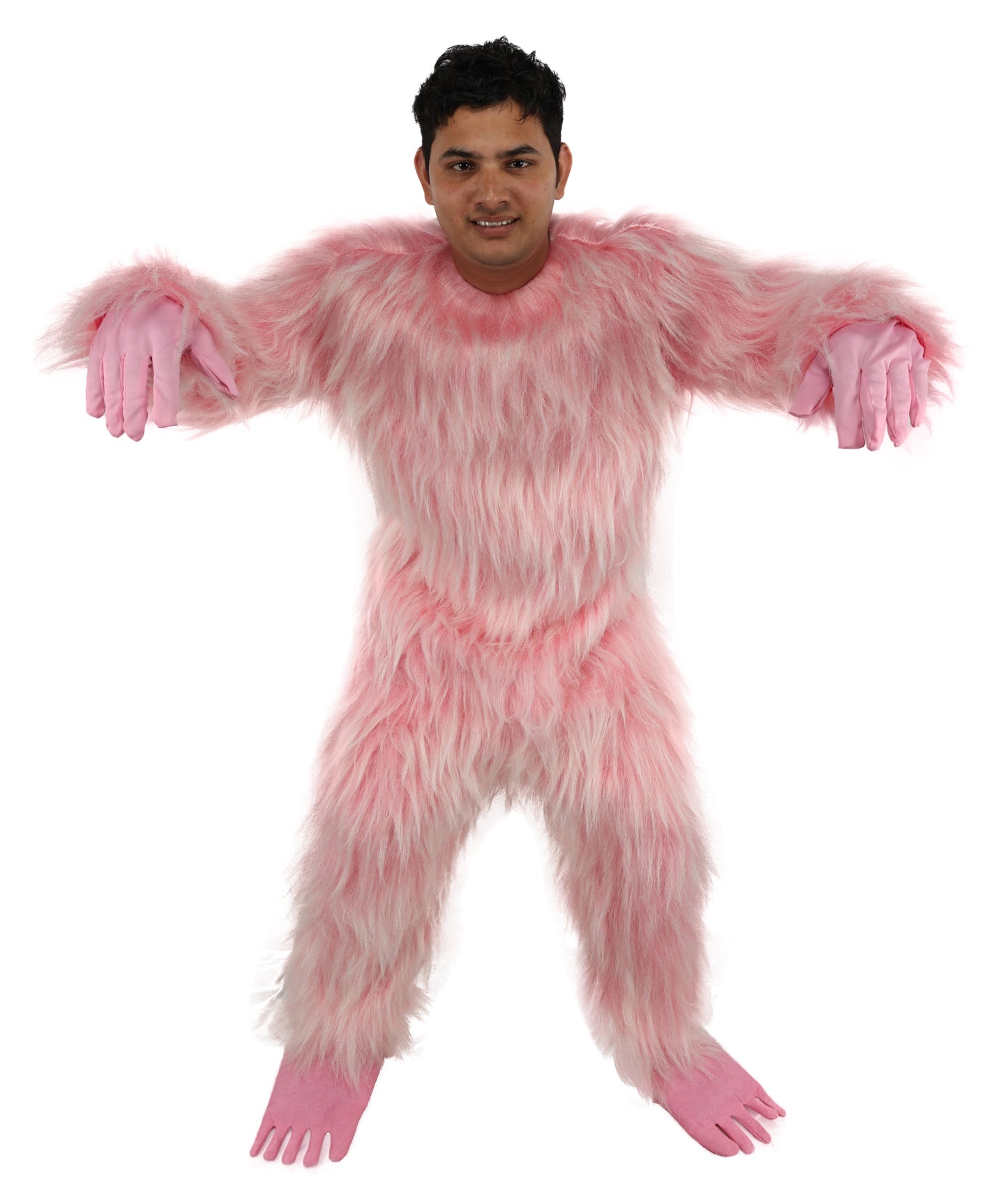 HPO Adult White & Pink Animal Fur Monster Bundle Costume & Mask Set – Full Body Suit with 13 Inch Head Mask for Adults | Funny Furry Pig-Inspired Outfit for Cosplay, Theatre & Halloween Party Events
