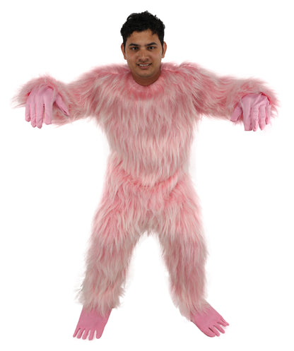 HPO Adult White & Pink Animal Fur Monster Bundle Costume & Mask Set – Full Body Suit with 13 Inch Head Mask for Adults | Funny Furry Pig-Inspired Outfit for Cosplay, Theatre & Halloween Party Events