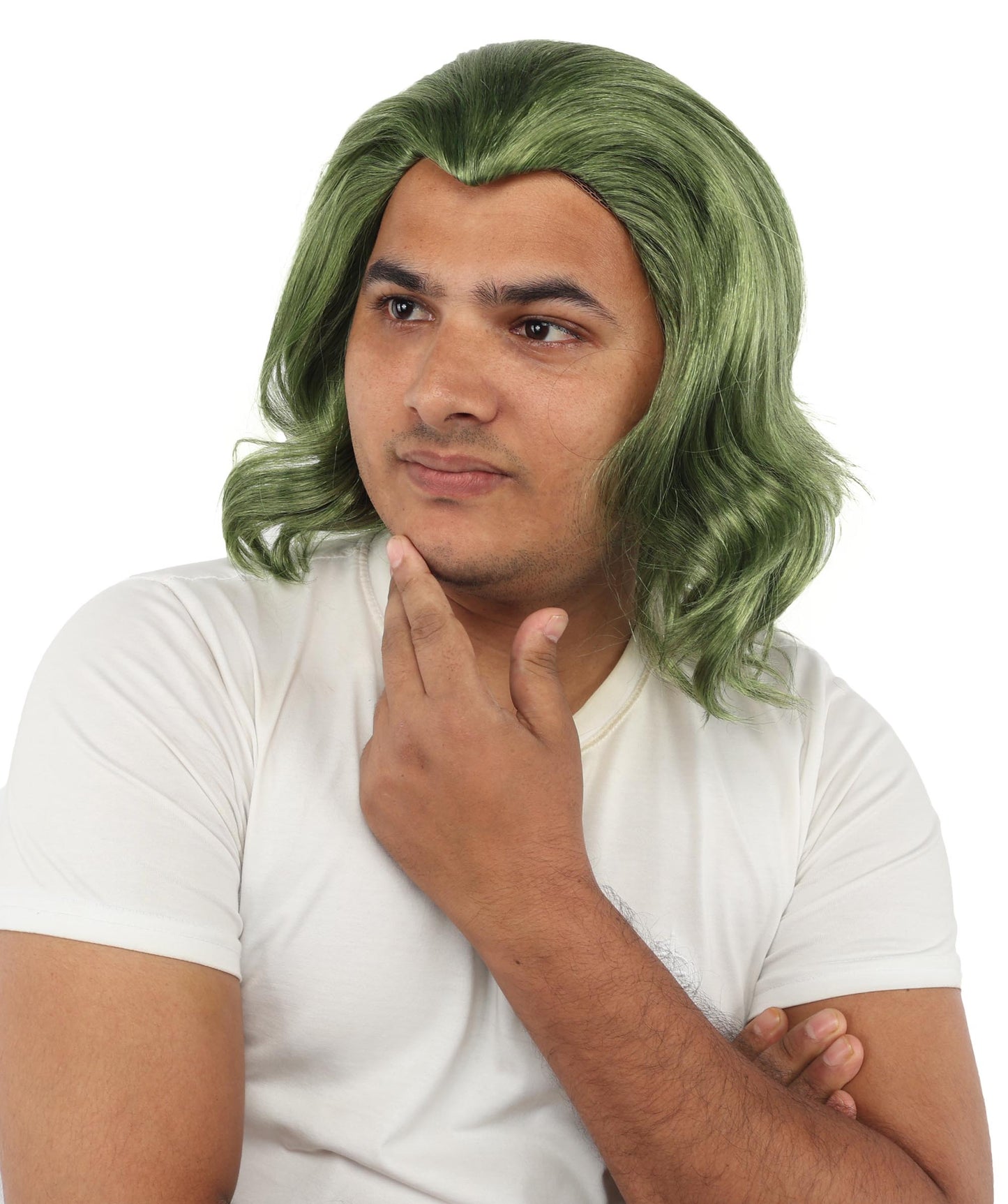 HPO Long Length Olive Green Cosplay Wig – Adult Styled Costume Wavy Hairpiece - Ideal for Halloween, Parties & Photo Shoots