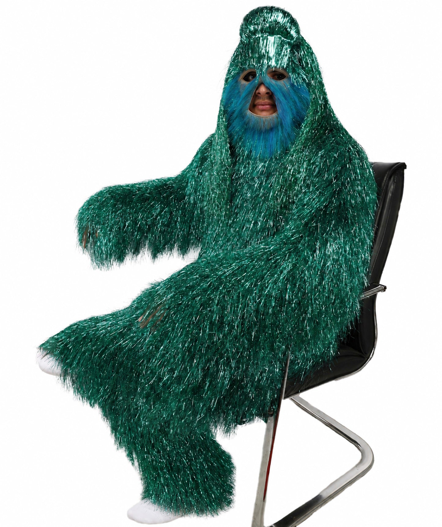HPO UnisexTinsel Hairy Costume, Bundle & Mask Set | Full-Body Suit & Matching Mask | Long Hair Funny Costume for Halloween, Performers, Cosplay & Mascots | Multicolor Options