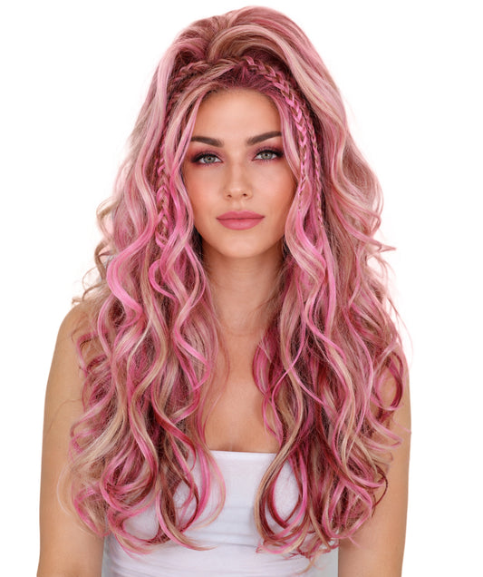 HPO Women's Extra Long & Curly Multicolor Wig – Soft Hair with Natural Texture | Fantasy, Cosplay & Character Hairpiece for Parties & Events
