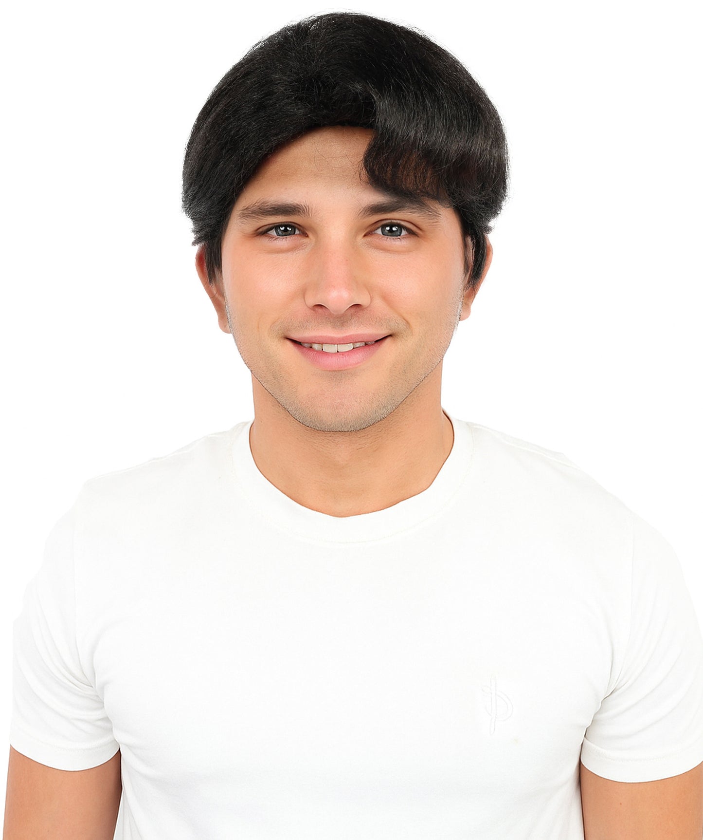 HPO Adult Men's Short Layered Synthetic Fiber Wig | Black Natural Style Hairpiece | Lightweight Heat-Resistant Cosplay & Daily Wear Cap