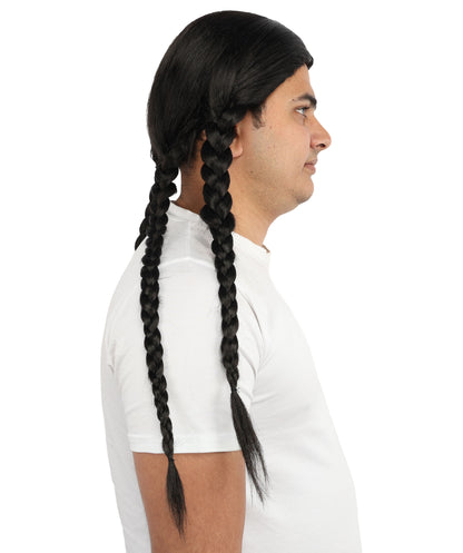 HPO Men’s Extra Long Black Braided Wig - 26” Braids with Adjustable Capless Cap | Flame-Retardant Synthetic Hair for Halloween, Rock Events, Stage & Festival Costumes