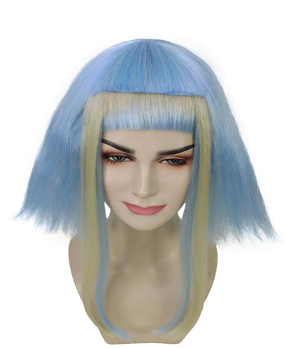 Women’s Light Blue Bob-styled Highlighter Haired Portraits Wig, Non-flammable Synthetic Fiber Wig | HPO