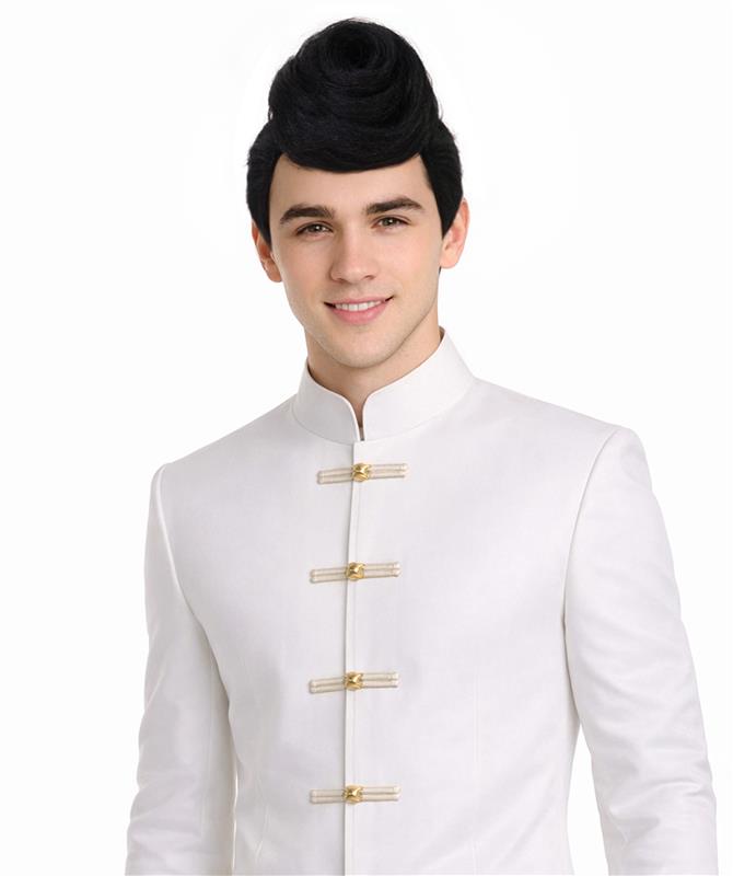 HPO Men's Anime Series Character Black Retro Pompadour Wig I Flame-retardant Synthetic Fiber