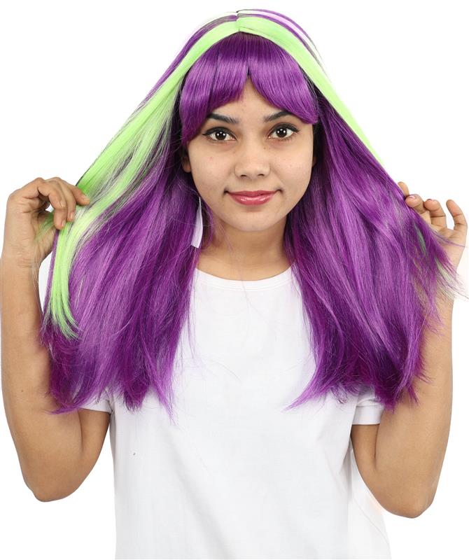 HPO Women’s 20” Multicolor Mid-Layers Wig with Bangs | Bold Wig for Dress-Up, Cosplay, and Parties | Capless Cap Design