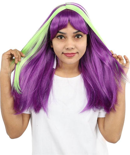 HPO Women’s 20” Multicolor Mid-Layers Wig with Bangs | Bold Wig for Dress-Up, Cosplay, and Parties | Capless Cap Design