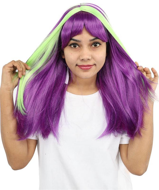 HPO Women’s 20” Multicolor Mid-Layers Wig with Bangs | Bold Wig for Dress-Up, Cosplay, and Parties | Capless Cap Design