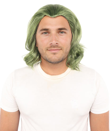 HPO Long Length Olive Green Cosplay Wig – Adult Styled Costume Wavy Hairpiece - Ideal for Halloween, Parties & Photo Shoots