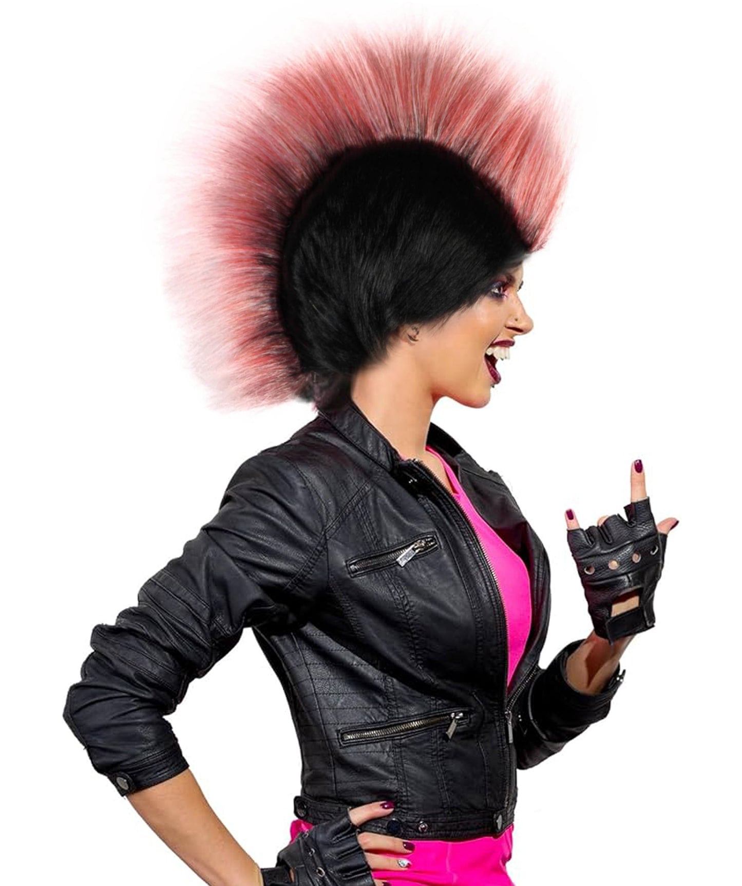 Barb Mohawk | Rock Star Full Black & Pink Mohawk Wig | Premium Halloween Wig