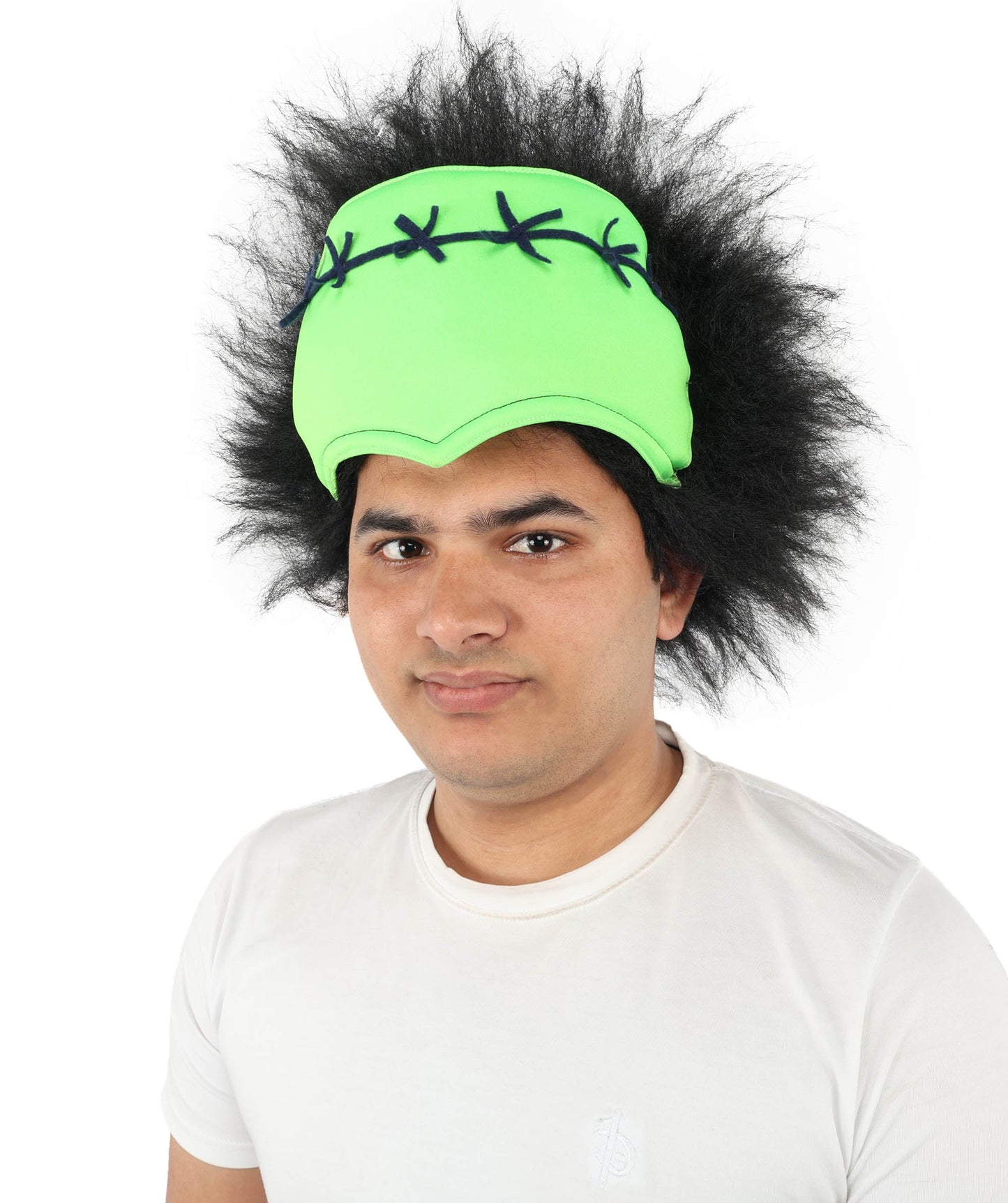 Monster Wig | Green Forehead and Spiky Black Hair for Adult | Ideal for Halloween & Cosplay