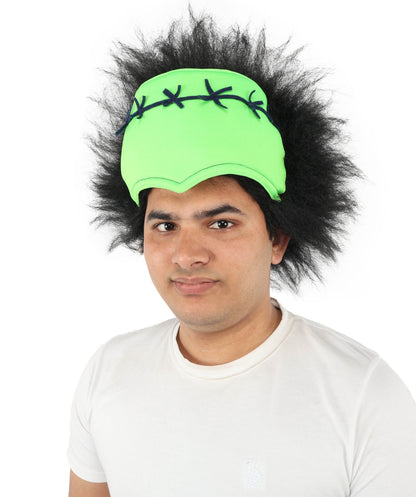 Monster Wig | Green Forehead and Spiky Black Hair for Adult | Ideal for Halloween & Cosplay