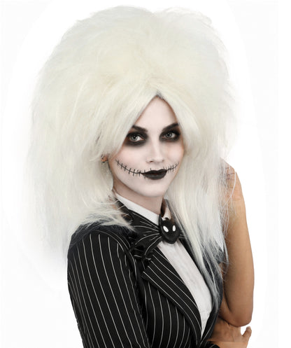 HPO Women's Wild Frizzy Wig | Pure white, created of flame-retardant synthetic fiber, massive teased volume, capless base | Drag, Halloween, theatrical performance, costume events