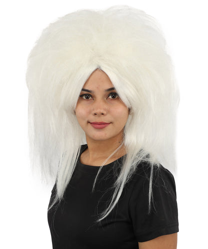 HPO Women's Wild Frizzy Wig | Pure white, created of flame-retardant synthetic fiber, massive teased volume, capless base | Drag, Halloween, theatrical performance, costume events