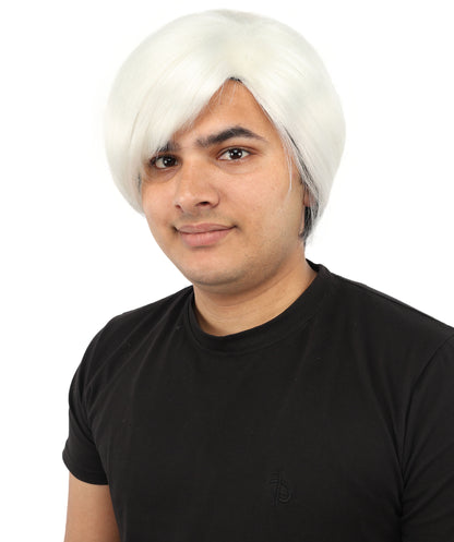 HPO Men's Short Dramatic Texture Wig | White with a striking black undercut, multi-layered messy styling | Halloween, cosplay, drag, theatrical performances, and themed parties