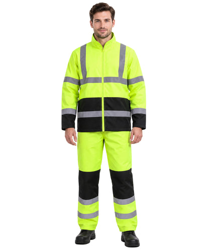 HPO Adult High-Visibility Worker Costume with Reflective Stripes - Neon Yellow Reflective Bands Black Contrast Panels with Jacket & Trousers Construction Set for Halloween Cosplay & Events